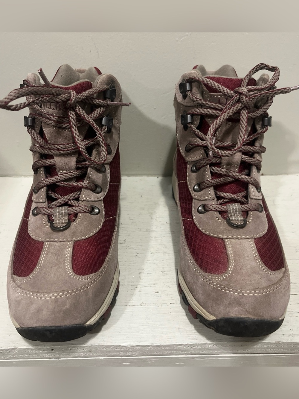 L.L. Bean Women's Burgundy and Taupe Lace-Up Hiking Boots